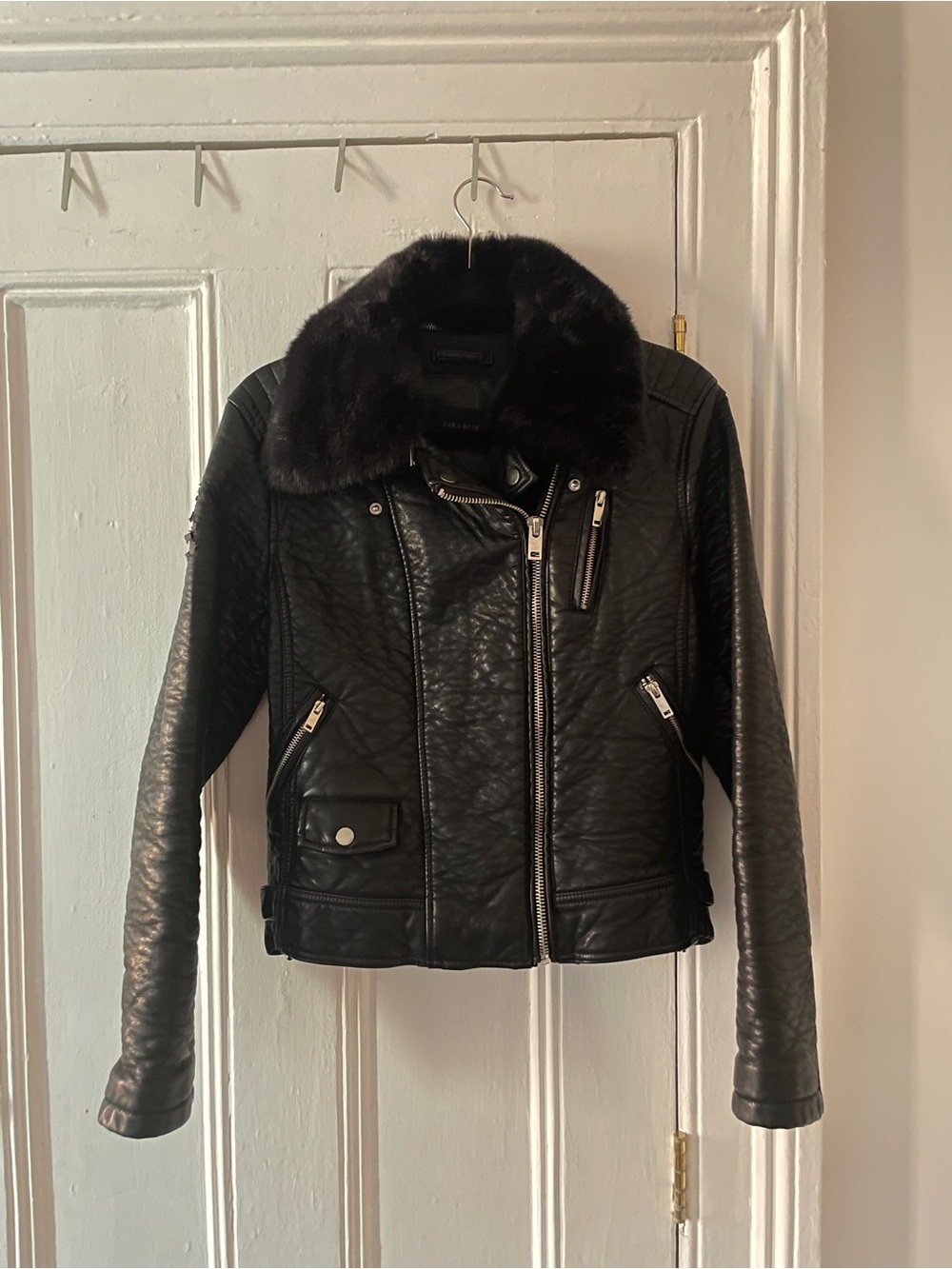 Zara | Faux Leather Jacket with Removable Faux Fur Collar